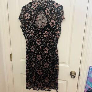 Lace black dress with rose gold flowers dress - size medium